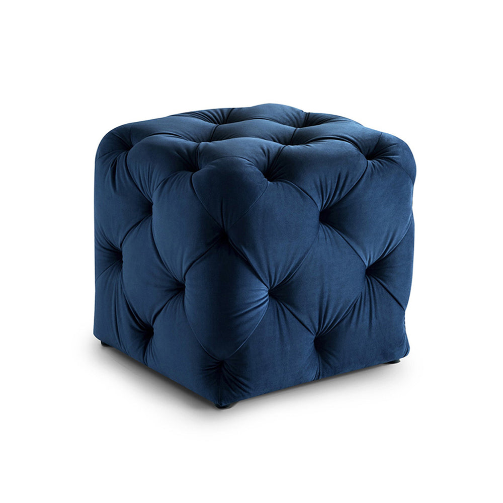 Plush Navy Blue Velvet Tufted Pouf