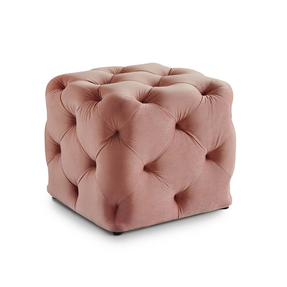 Plush Dusty Pink Velvet Tufted Pouf