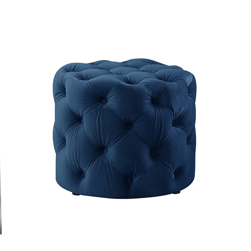Luxe Blue Velvet Tufted Pouf
