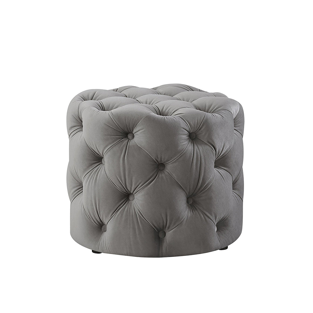 Luxe Grey Velvet Tufted Pouf
