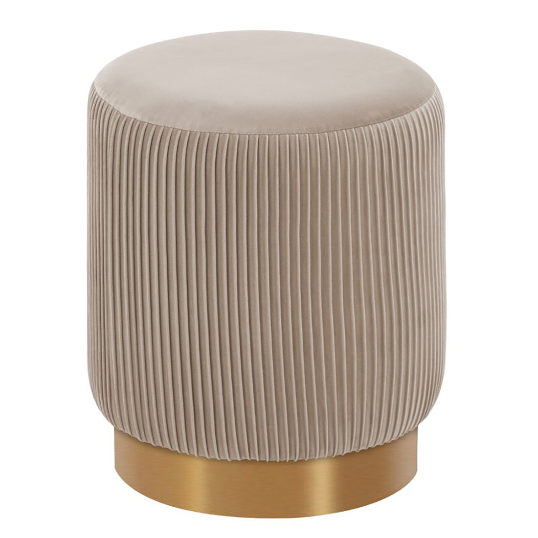 Regal Beige Velvet Round Pouf