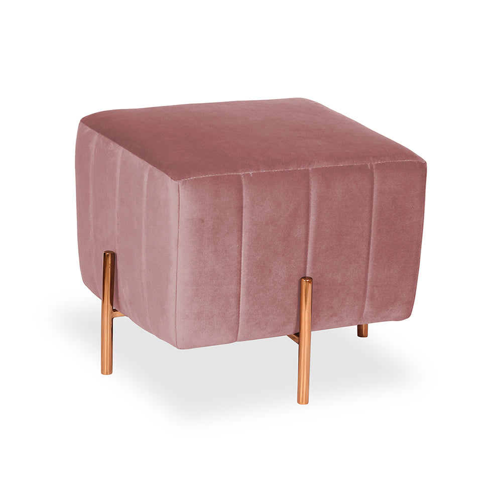 Nova Pink Velvet Fluted Wooden Ottoman