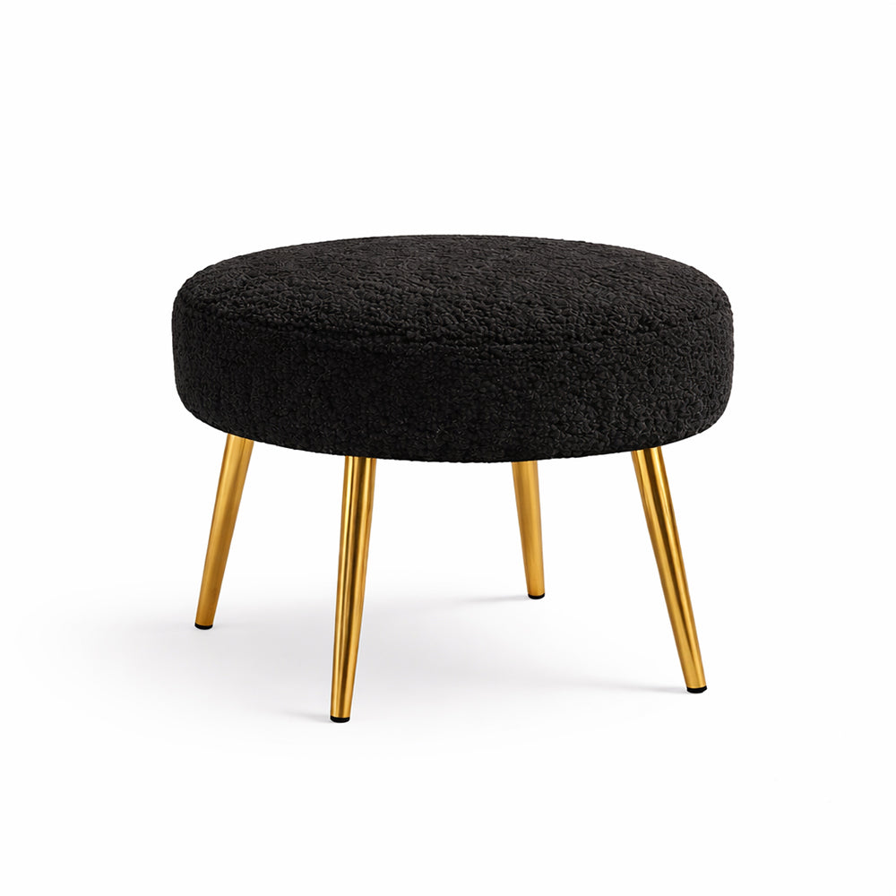 Luna Black Bouclé Round Wooden Ottoman