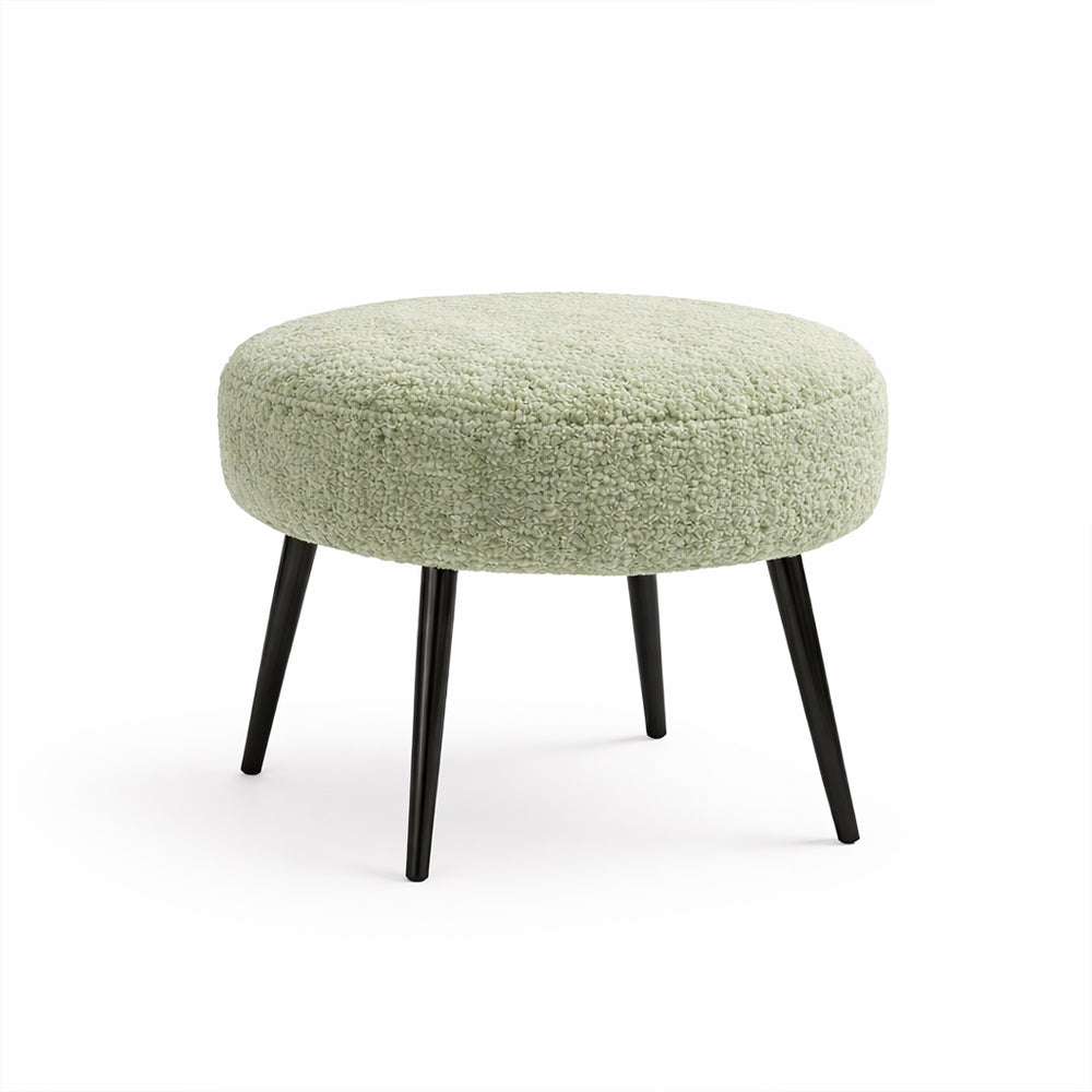 Lex Sage Bouclé Round Wooden Ottoman