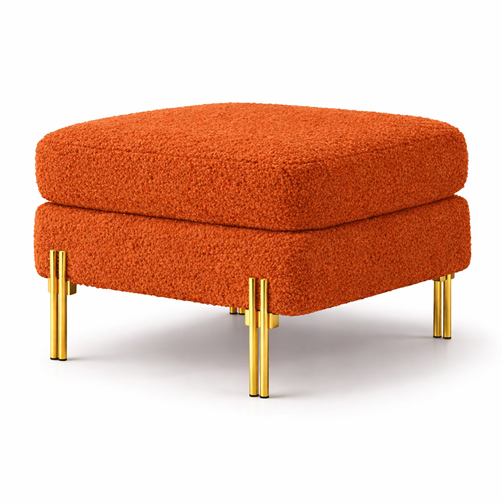 Monarch Orange Bouclé Wooden Ottoman