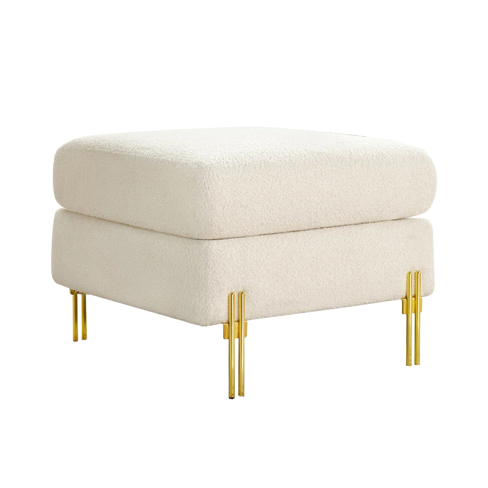 Monarch White Bouclé Wooden Ottoman