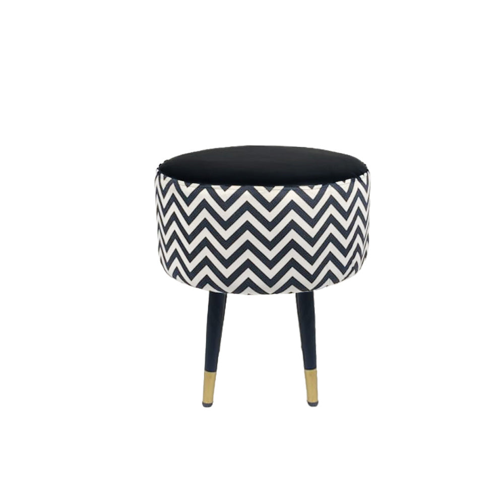 Zik Zak Black Round Wooden Ottoman