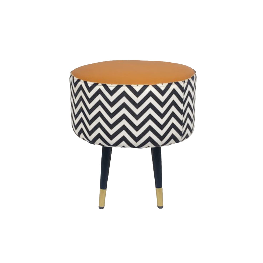 Zik Zak Camel Round Wooden Ottoman