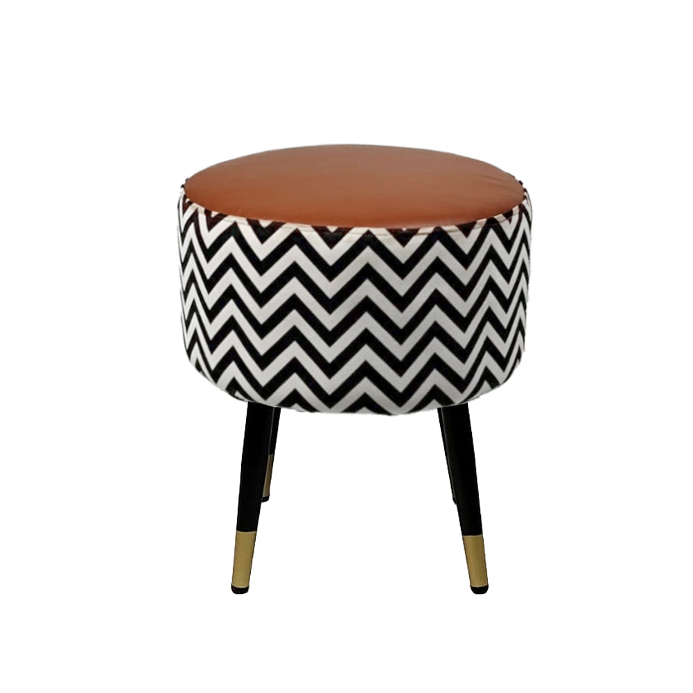 Zik Zak Tan Round Wooden Ottoman