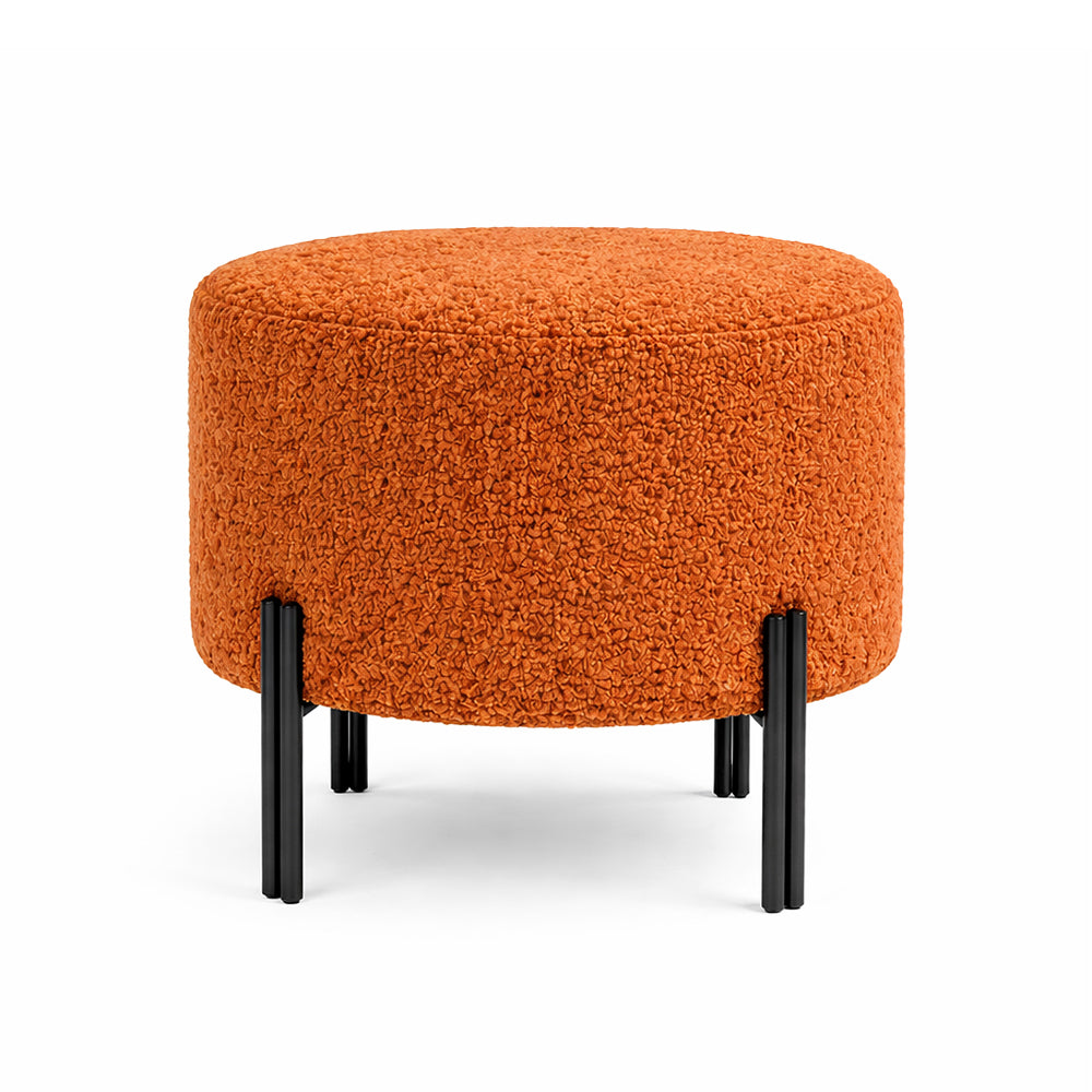 Elite Orange Bouclé Round Wooden Ottoman