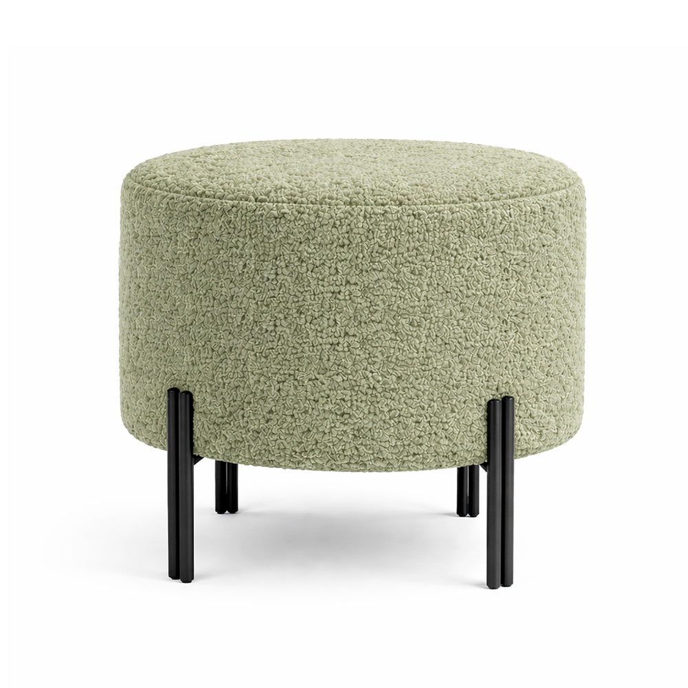 Elite Sage Bouclé Round Wooden Ottoman