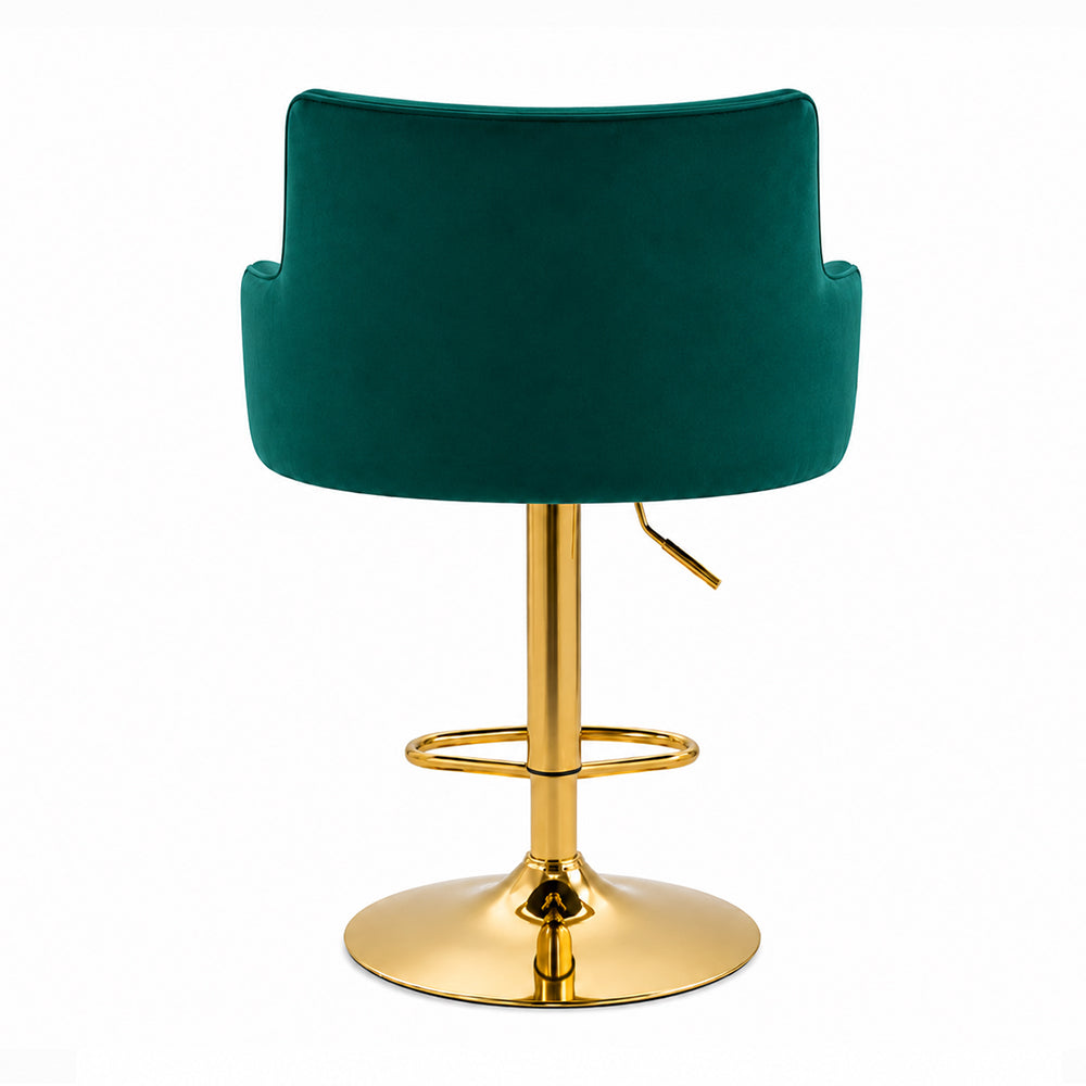 Solven Green Velvet Adjustable Swivel Bar Stool with Gold Hydraulic Pedestal Base