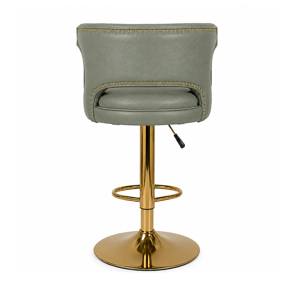 Verona Sage Faux Leather Tufted Adjustable Swivel Bar Stool with Gold Hydraulic Base