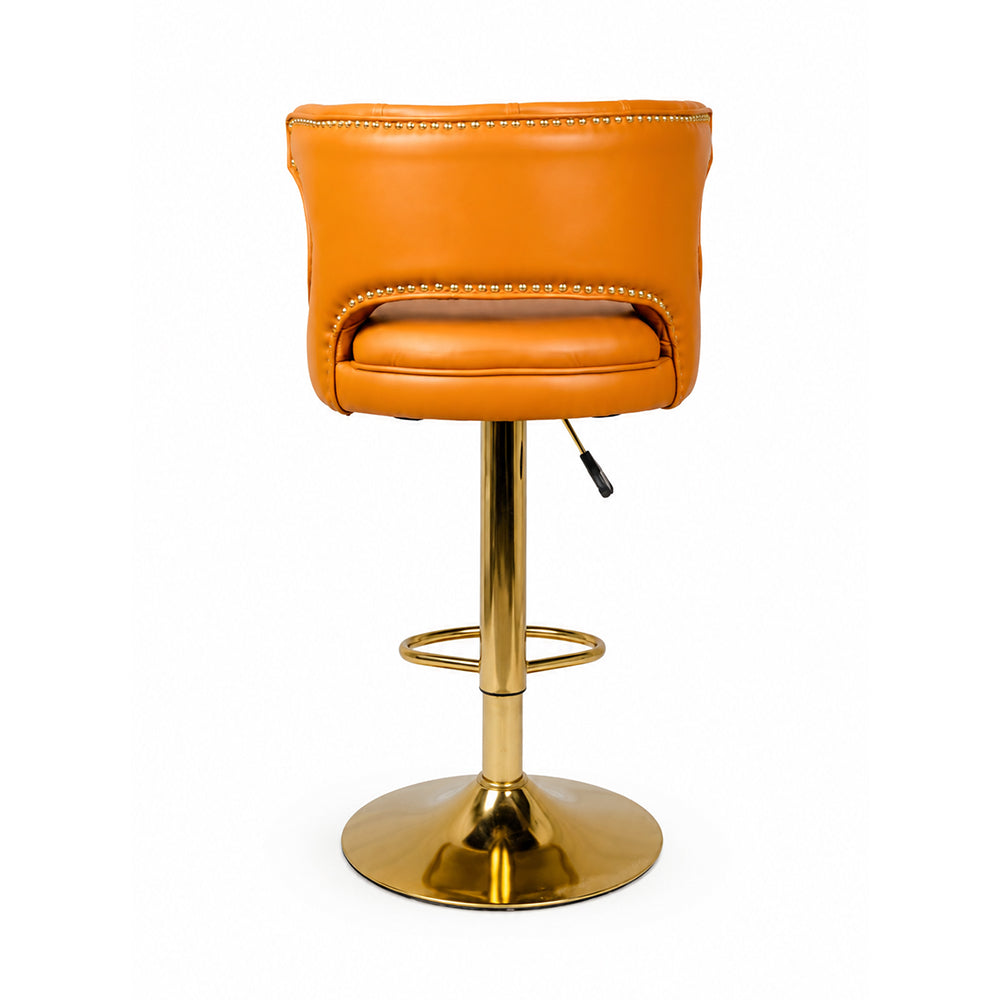 Verona Tan Faux Leather Tufted Adjustable Swivel Bar Stool with Gold Hydraulic Base
