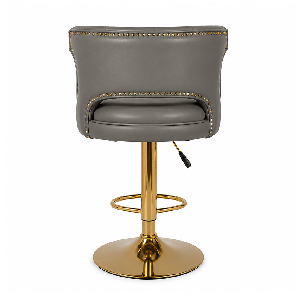 Verona Grey Faux Leather Tufted Adjustable Swivel Bar Stool with Gold Hydraulic Base