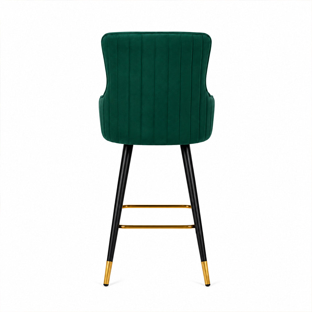Nolen Green Upholstered Counter Height Bar Stool with Black Metal Legs & Gold Accents