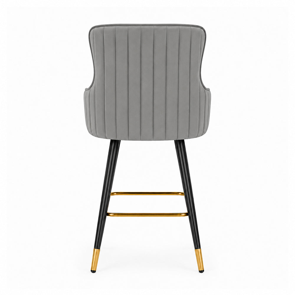 Nolen Grey Upholstered Counter Height Bar Stool with Black Metal Legs & Gold Accents
