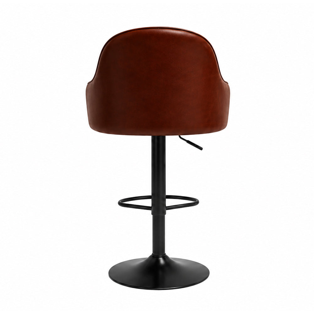 Kaelis Brown Faux Leather Adjustable Swivel Bar Stool with Black Hydraulic Base