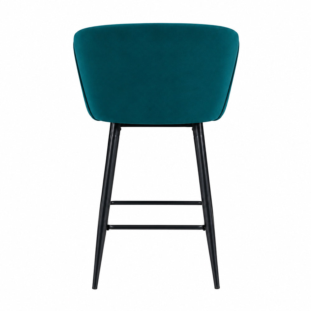 Zevron Teal Velvet Counter Height Bar Stool with Black Metal Legs