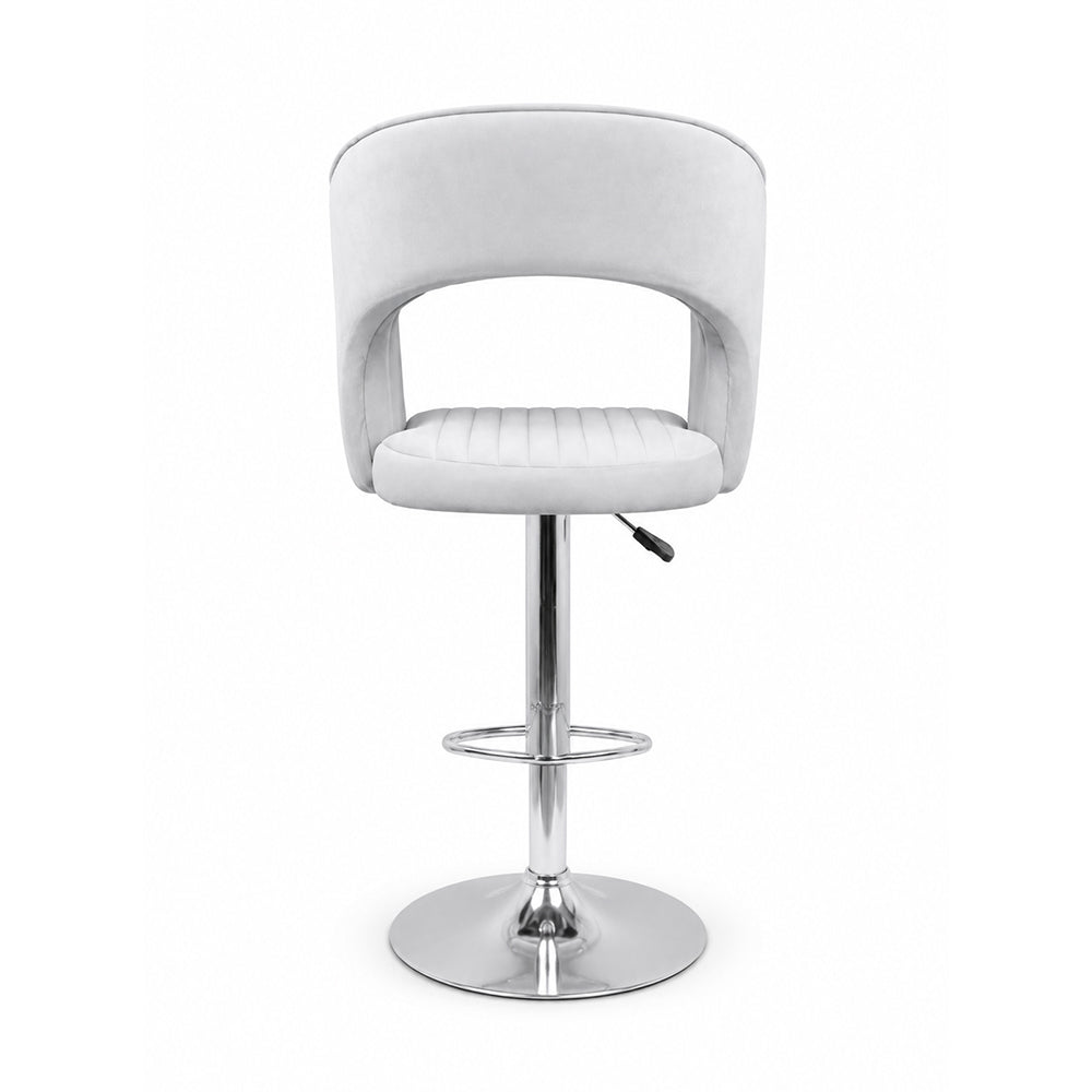 Alvix Grey Upholstered Adjustable Swivel Bar Stool with Chrome Hydraulic Base