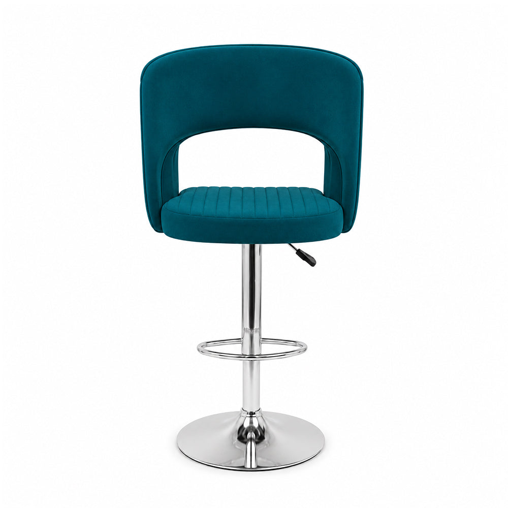 Alvix Teal Upholstered Adjustable Swivel Bar Stool with Chrome Hydraulic Base