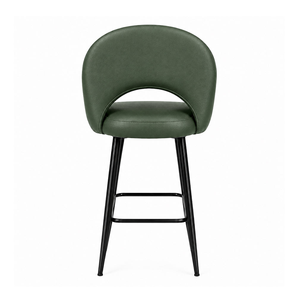 Vellor Green Faux Leather Counter Height Bar Stool with Black Metal Legs