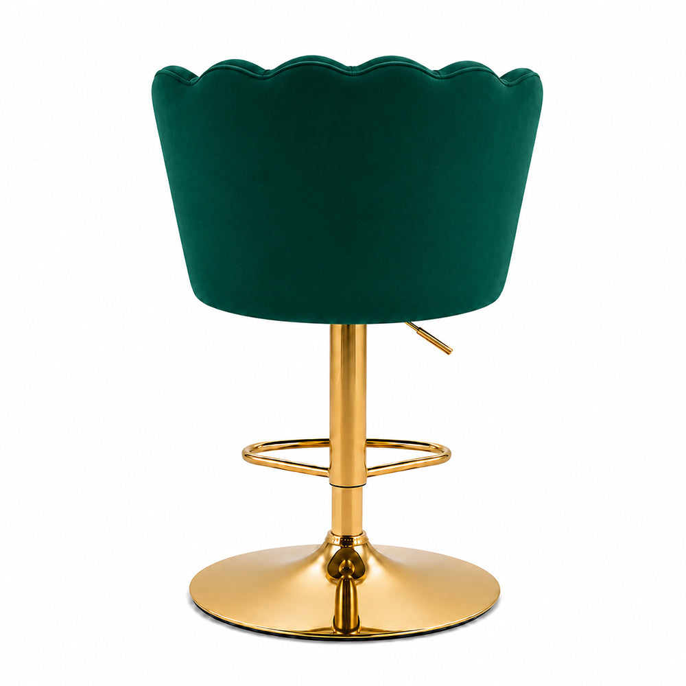 Lorven Green Velvet Adjustable Swivel Bar Stool with Gold Hydraulic Base