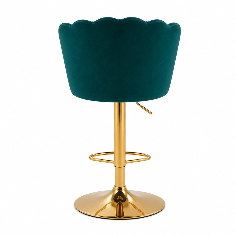 Lorven Teal Velvet Adjustable Swivel Bar Stool with Gold Hydraulic Base