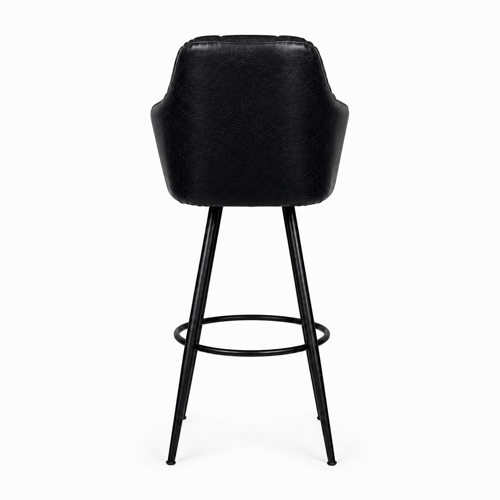 Kaelis Black Faux Leather Tufted Counter Height Bar Stool with Black Metal Legs
