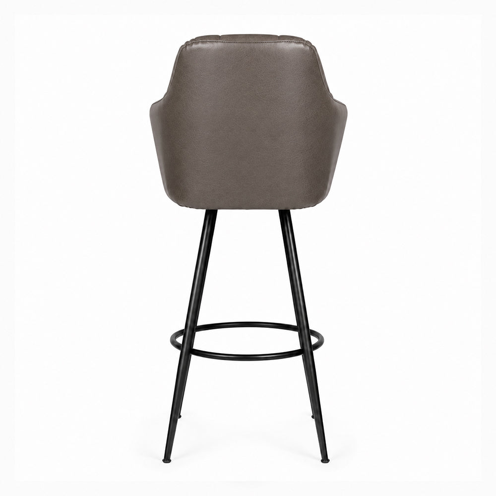 Kaelis Grey Faux Leather Tufted Counter Height Bar Stool with Black Metal Legs