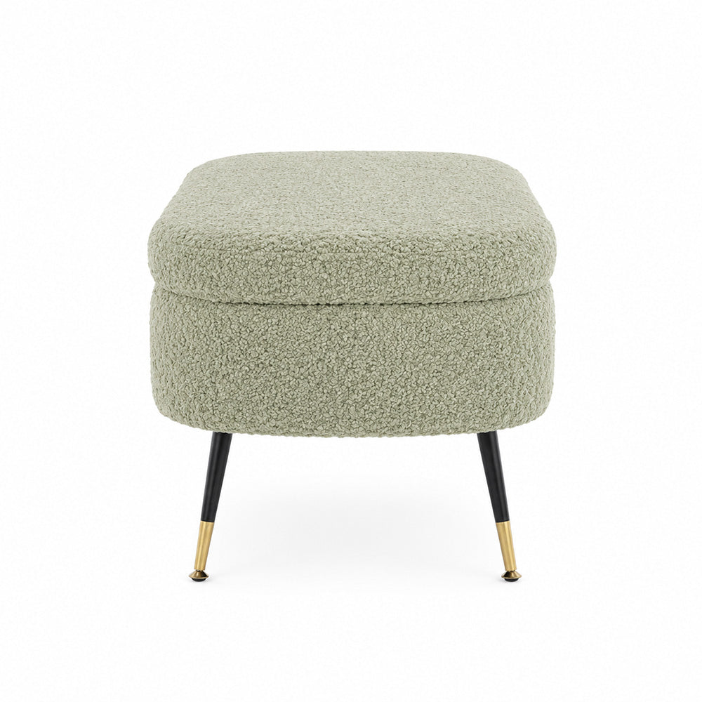 Sage Boucle Storage Bench with Gold-Tipped Legs