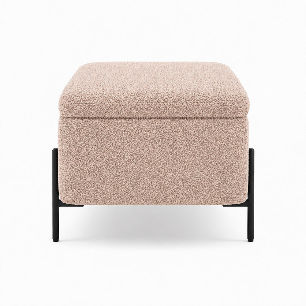 Light Brown Boucle Storage Bench with Black Metal Legs