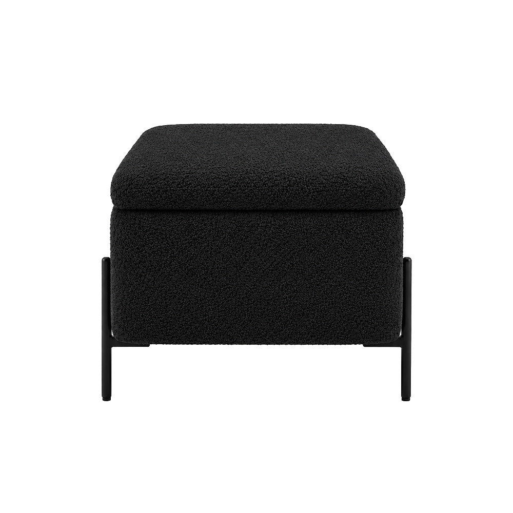 Black Boucle Storage Bench with Black Metal Legs