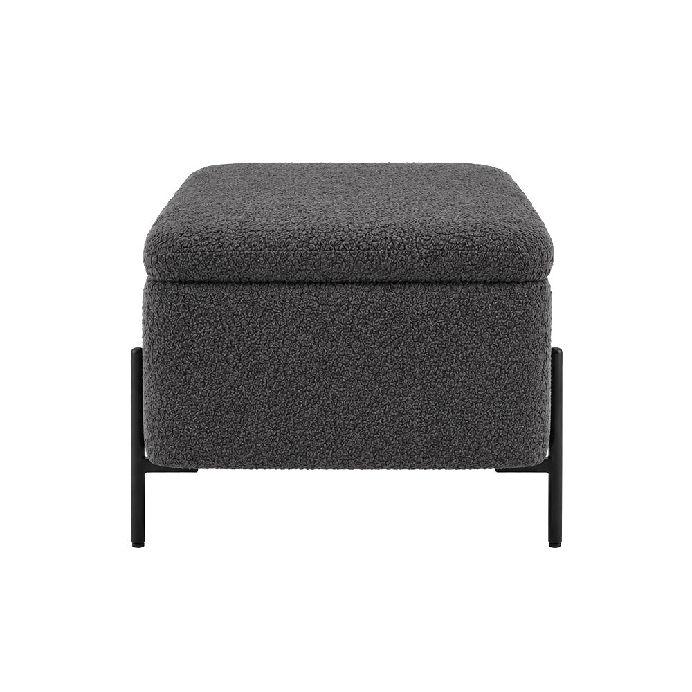 Grey Boucle Storage Bench with Black Metal Legs