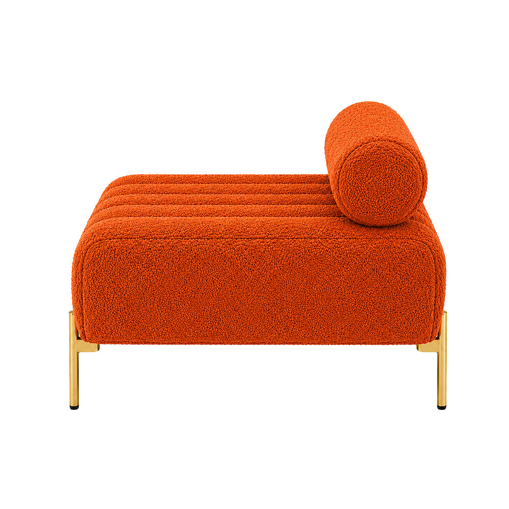 Orange Boucle Accent Lounge Chair with Gold Metal Legs