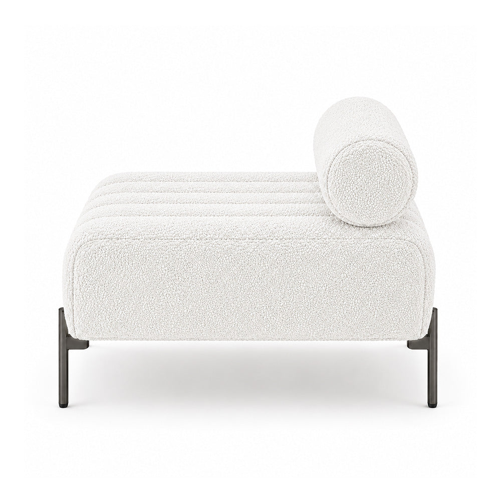 White Boucle Accent Lounge Chair with Black Metal Legs