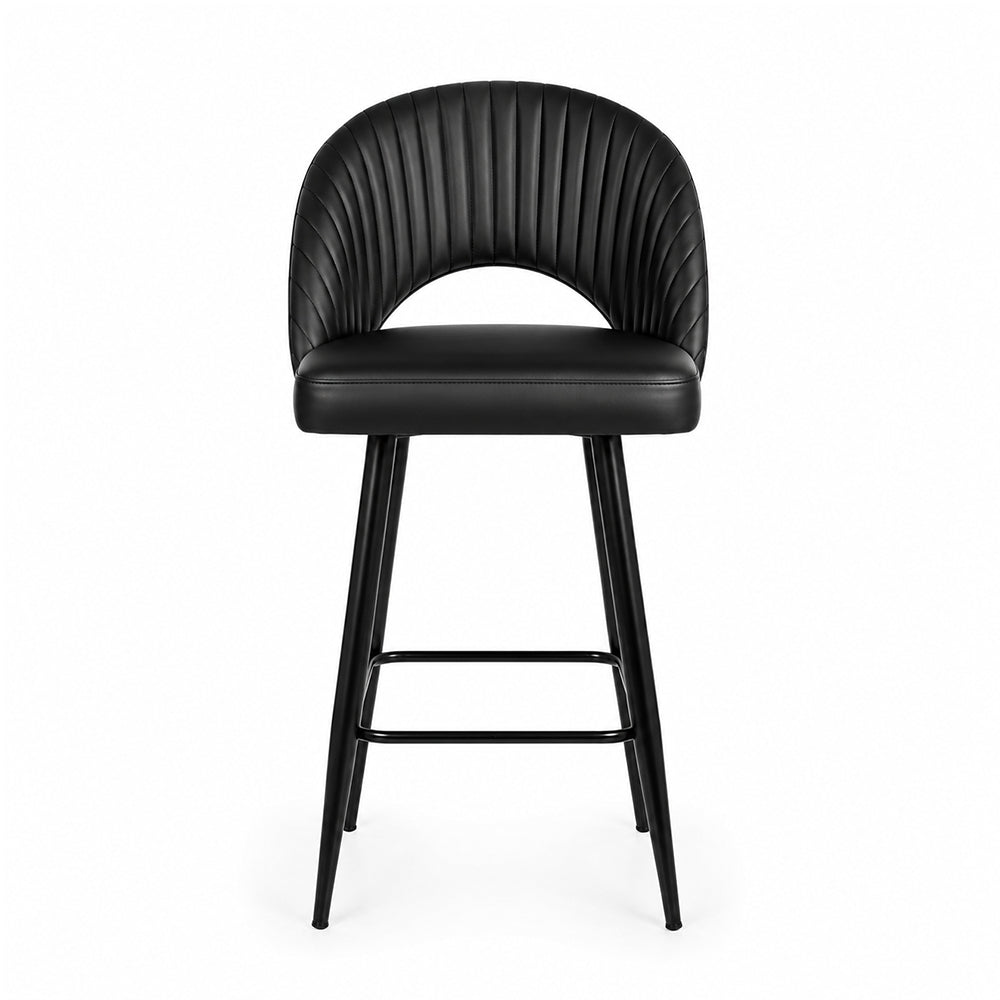Vellor Black Faux Leather Counter Height Bar Stool with Black Metal Legs