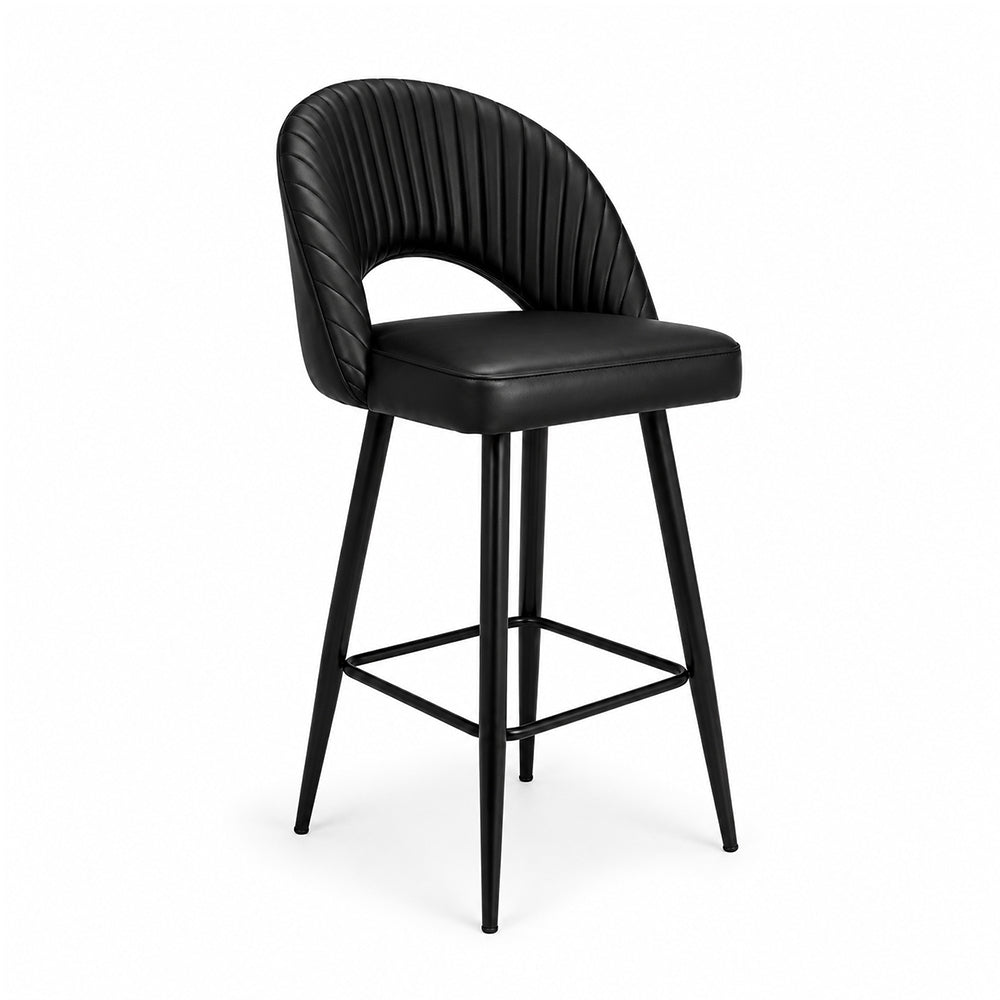 Vellor Black Faux Leather Counter Height Bar Stool with Black Metal Legs