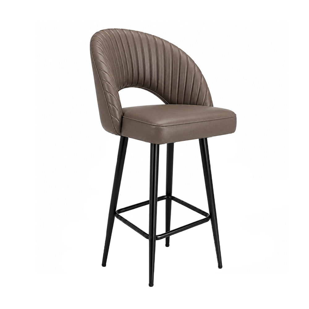 Vellor Grey Faux Leather Counter Height Bar Stool with Black Metal Legs