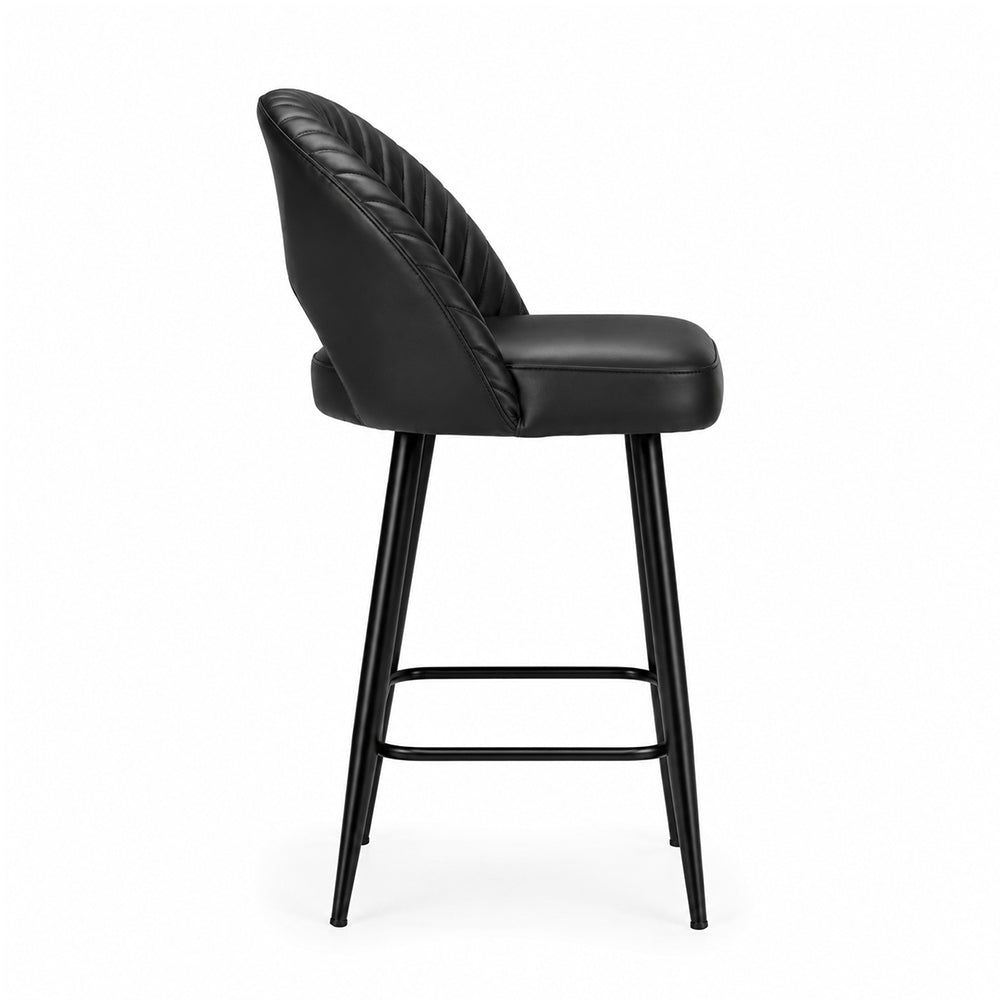Vellor Black Faux Leather Counter Height Bar Stool with Black Metal Legs