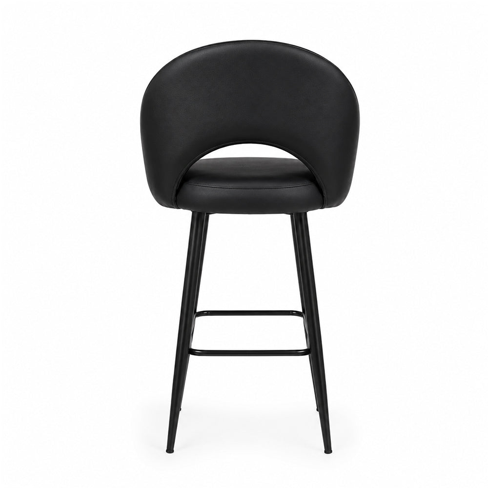 Vellor Black Faux Leather Counter Height Bar Stool with Black Metal Legs
