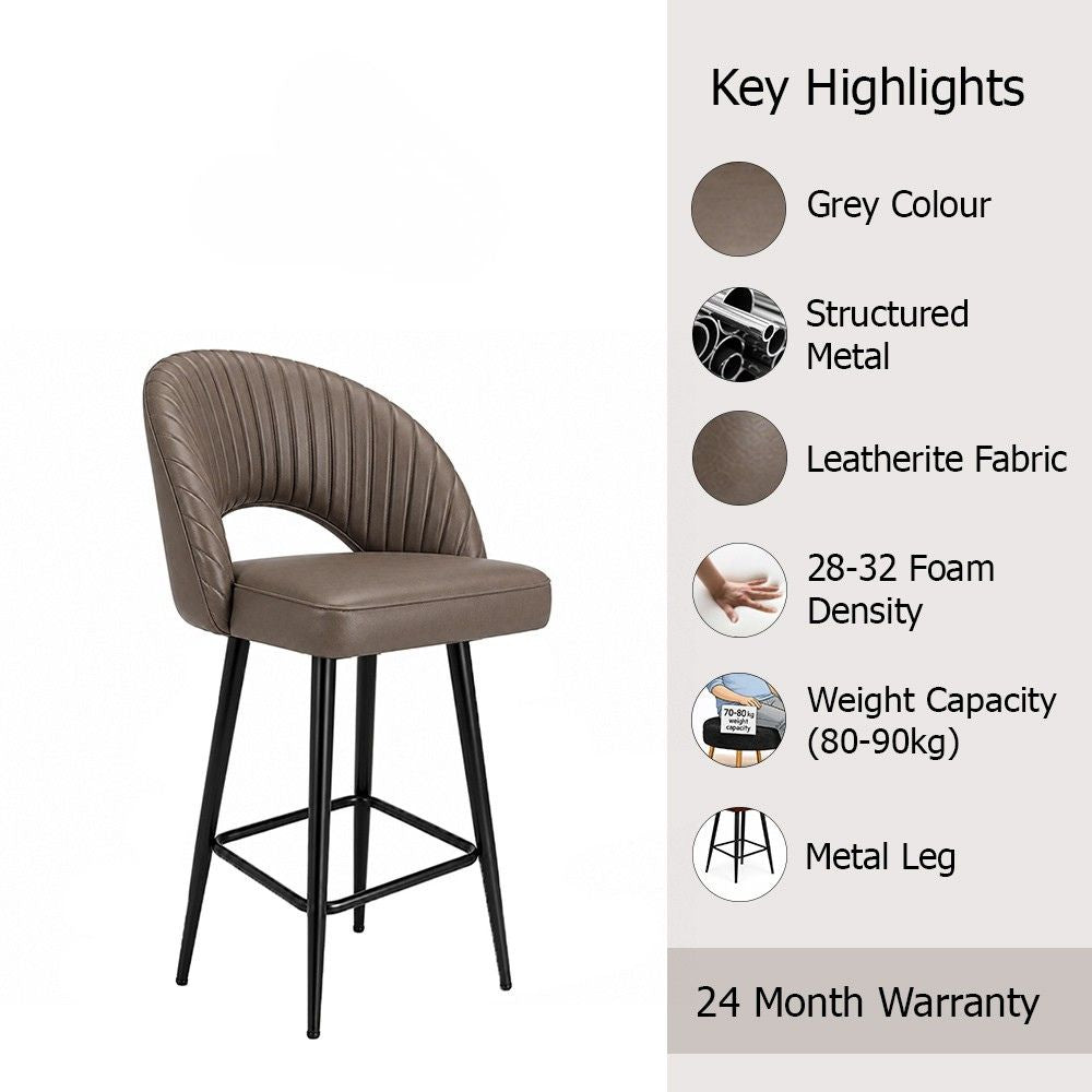Vellor Grey Faux Leather Counter Height Bar Stool with Black Metal Legs