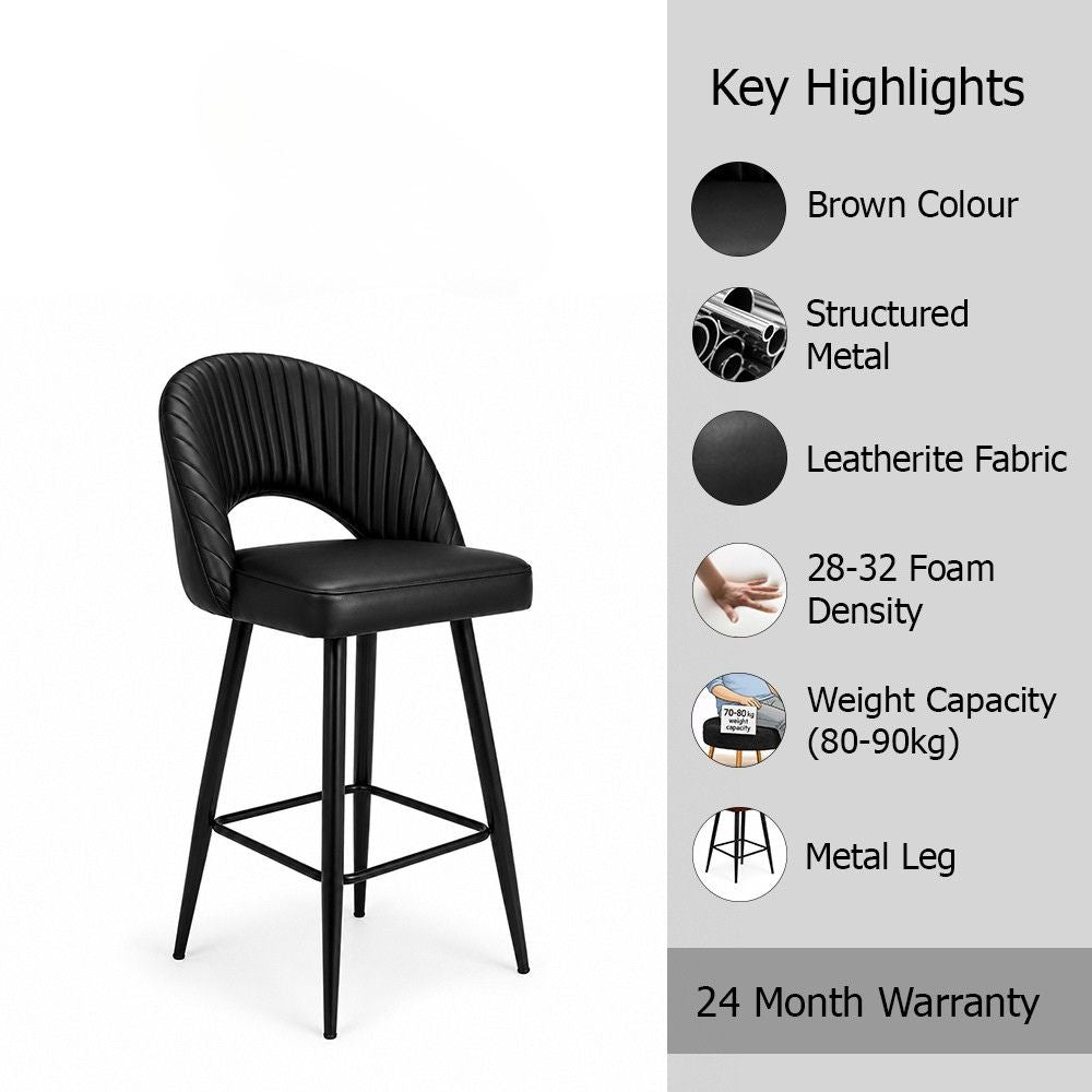 Vellor Black Faux Leather Counter Height Bar Stool with Black Metal Legs