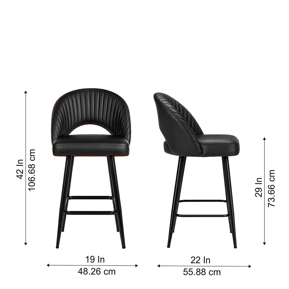 Vellor Black Faux Leather Counter Height Bar Stool with Black Metal Legs