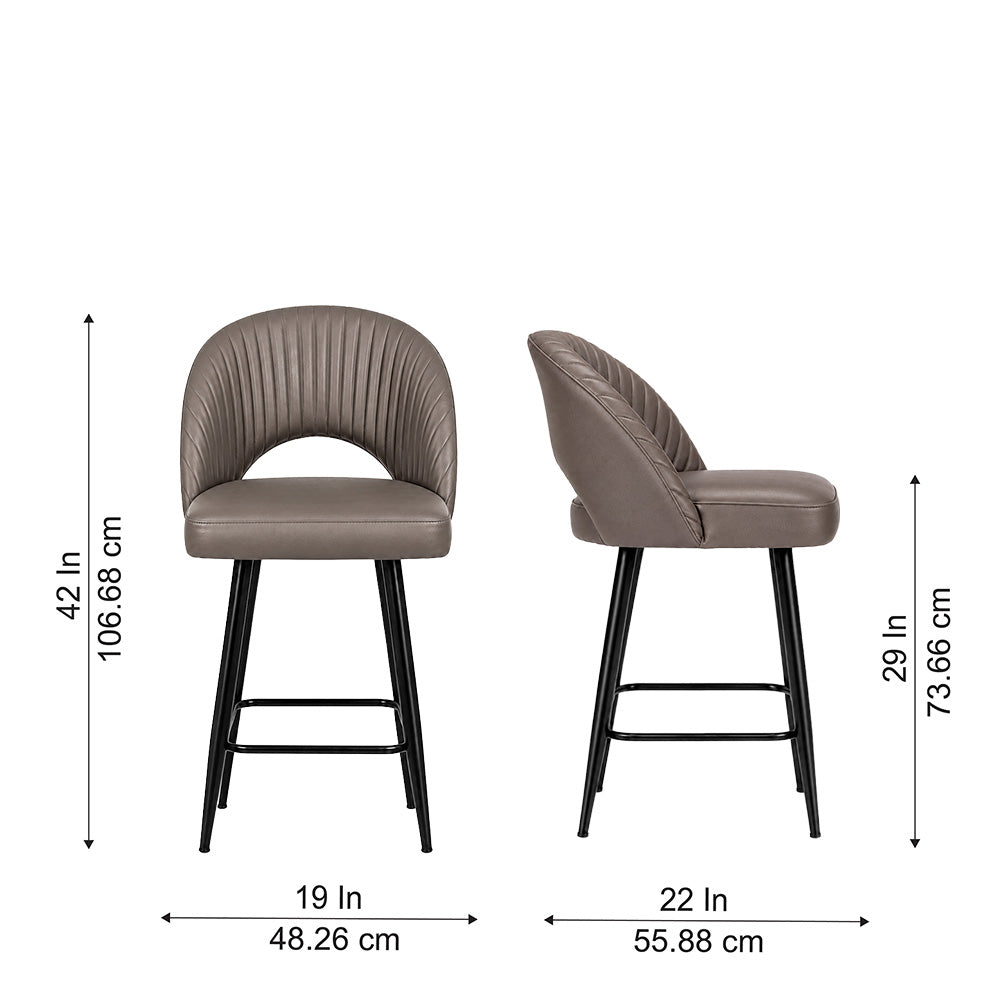 Vellor Grey Faux Leather Counter Height Bar Stool with Black Metal Legs