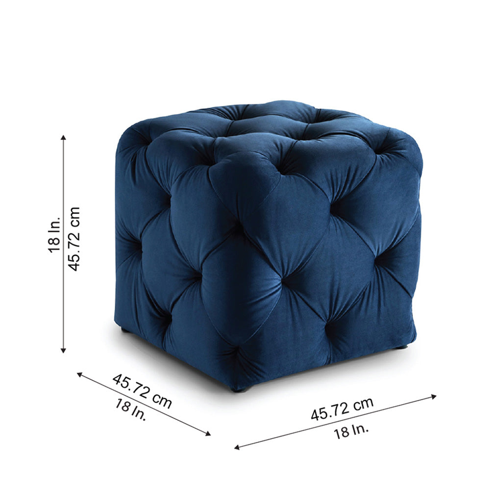 Plush Navy Blue Velvet Tufted Pouf