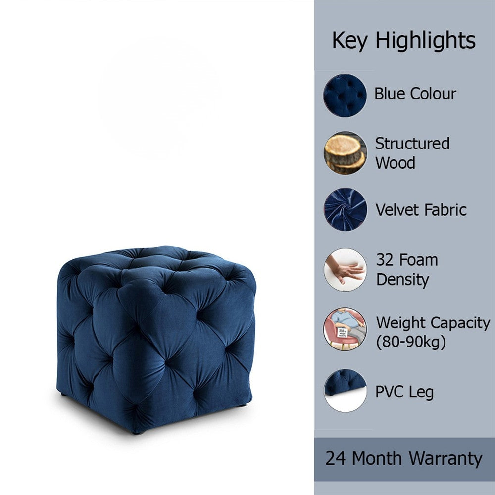 Plush Navy Blue Velvet Tufted Pouf