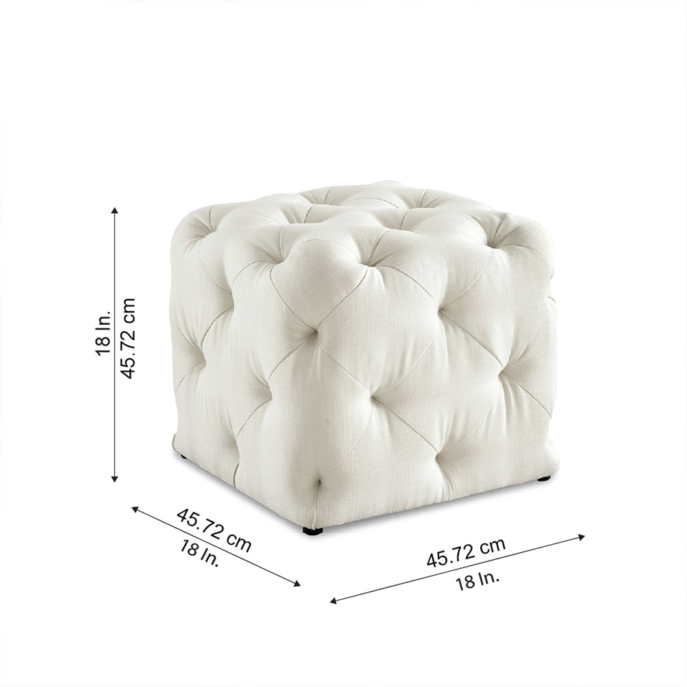Plush White Velvet Tufted Pouf