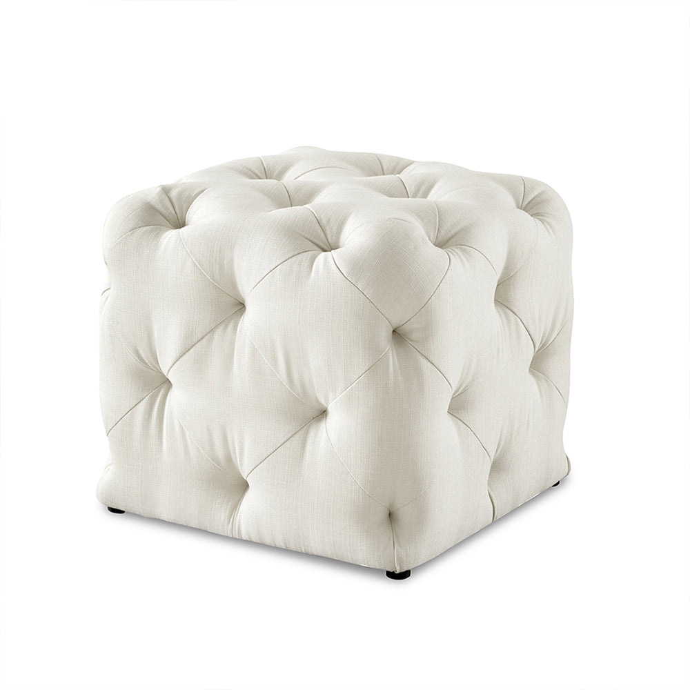 Plush White Velvet Tufted Pouf