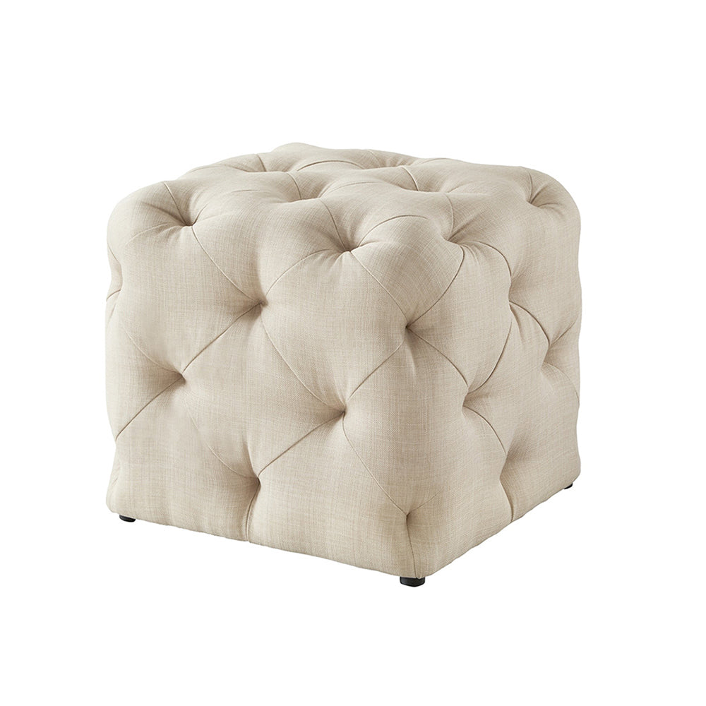 Plush Beige Velvet Tufted Pouf